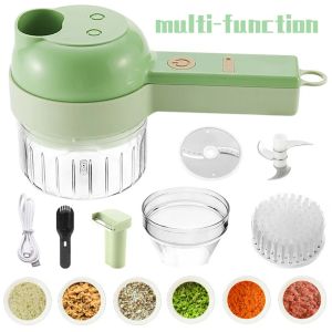 Portátil 4 em 1 Multifuncional Cortador de Legumes Elétrico Fatiador de Lama de Alho Masher Máquina Chopper Fatia de Alimentos Prssing Mixer Ferramentas de Frutas Vegetais por transporte marítimo