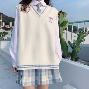 Deeptown preppy stil kawaii björn tröja väst kvinnor japansk stil randig överdimensionerad stickad topp söt bas jk jumper kvinna