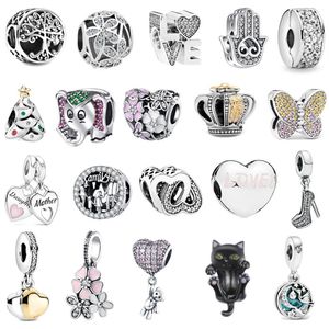 Moda s925 Sterling Silver Bead Charms Lusso Perline Corona Farfalla Gatto Nero Ciondolo Originale Pandora Dream Catcher Bracel3326