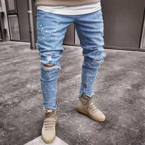 Männer Jeans Stilvolle Zerrissene Jeans Hosen Biker Skinny Slim Gerade Ausgefranste Denim Hosen Neue Mode Dünne Männer Clothes251r