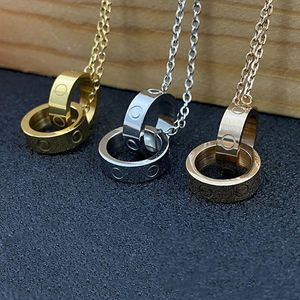 CA Designer Necklace Luxury Classic Double Fashion Ring Necklace Man Women Titanium Steel Diamond Couple Pendant Wedding Party Val2631