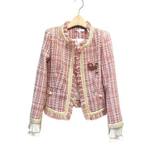 Cappotto da donna di design Giacca da donna di qualità originale da donna Giacca da donna in tweed scozzese rosa di alta qualità di alta qualità con nappe primaverili che borda la giacca a maniche lunghe