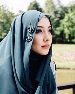 Etnik Giyim Şifon Diamond Lüks Headwraps Müslüman Moda Çiçek Başörtüsü Rhinestone İslam Premiun