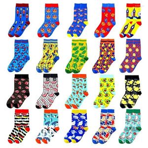 Men's Socks 2022 Autumn Winter Men Funny Fruit Sea Food Pattern Happy Avocado Lemon Pizza Harajuku Calcetines274y