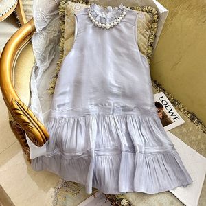 2023 Summer Grey Solid Color Bededklänning ärmlös rund nackknäslängd Casual Dresses S3S01M003