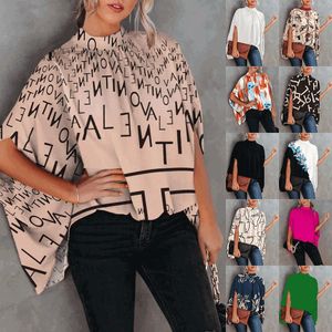 2023 Womens Casual Fashion Printed Split Bat Sleeve Tops Ladics Loose Plus Size T-shirts Sommarkläder