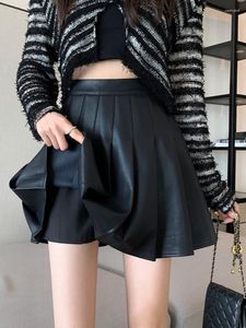 Skirts ADAgirl Sexy Pu Leather Pleated Skirt Women High Waist Harajuku Gothic Mini Streetwear Y2k E Girl Vintage Korean Fashion