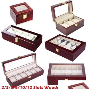 Watch Boxes Cases Luxury Wooden Box Holder For Watches Men Glass Top Jewelry Organizer 2 3 5 12 Grids D30 220509 Drop Delivery Accesso Dh1Rc