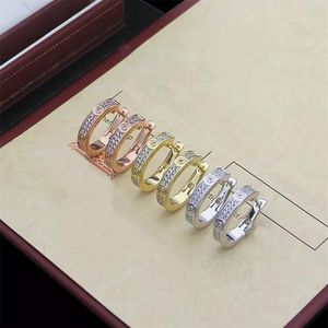 2022 New Luxury Double Row Diamond Earrings Fashion Love Earrings for Women High Quality 316L Titanium Steel Earring Jewelry224A