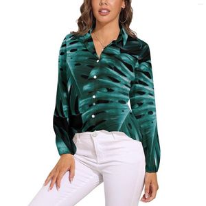 Women's Blouses Tropical Monstera Loose Blouse Jungle Night Leaves Streetwear Oversize Woman Long-Sleeve Vintage Shirt Spring Print Tops