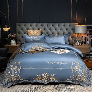 Set di biancheria da letto Ricamo di lusso 4 pezzi di cotone egiziano 600TC di alta qualità Set Copripiumino Lenzuolo piatto Federe Letto Queen King # 230907