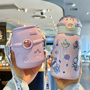 Water Bottles Cute Thermal Bottle for Children Thermos Mug with Straw and Cover Stainless Steel Insulated Cup Drinkware 500ML 230907