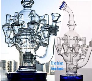 ECHTES BILD Blaue 8-armige Recycler-Glasbong dabs Perkolator Cyclone Helix Wasserpfeife Rauchpfeife Recycler-Wasserpfeife Bohrinsel