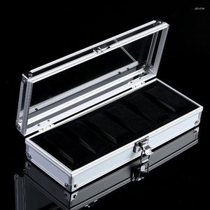 Watch Boxes 6 Grid Slots Useful Jewelry Wrist Watches Holder Display Storage Box Aluminium Luxury Square Case Organizer