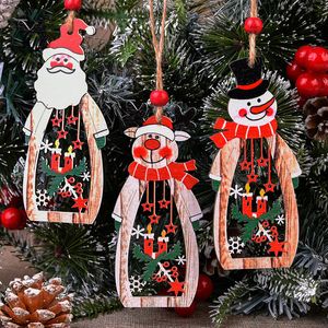 Julekorationer Ornament Xmas Tree Wood Pendants Hängande trähantverk för hemår DIY DECOR 2024 NATAL KIDS GENTER 230907