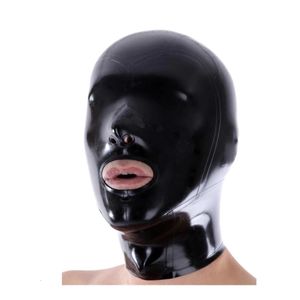 Party Masks Latex Mask med dragkedja rollspelning Fetish Party Black Latex Cap Open Nose and Mouth 230907