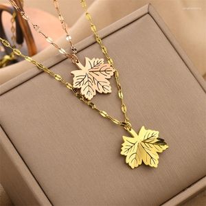 Choker Trend Gold Color Titanium Steel Maple Hip Hop Men Woman Rock Thick Chain Street Long Necklace Jewelry