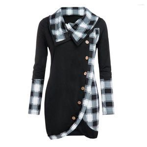 Women's Hoodies Blouse For Women Long Sleeve Plaid Turtleneck Tartan Tunic Sweatshirt Pullover Tops Fashion