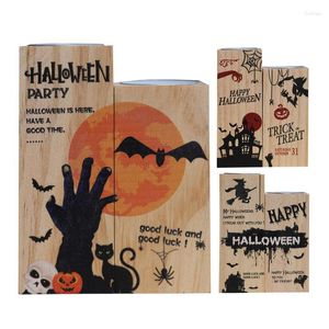 Candle Holders 2pcs Halloween Wooden Holder Home Decor Desktop Candlestick Creative Tealight Stand Ornament For Birthday Holiday Gifts