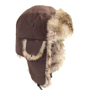 Czapki czapki czapki unisex ciepły traper żołnierz earflap zimowe klapy narciarskie kapelusze czapki rosyjskie sztuczne futro 230907