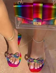 Slippers Neon Jelly Purses And Slide Set Rainbow Bow Flipflops Handbags Rhinestone Flat Slipper Bag Fashion Womens Shoes 20211841499
