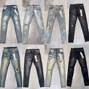 Lila varumärkesdesigner jeans för män byxor lila jeans sommarhål i hög kvalitet broderi lila jean denim byxor mens lila