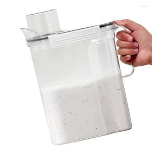 Botellas de almacenamiento Dispensador de detergente para ropa Contenedor de gran capacidad con taza medidora A prueba de fugas Cubo de lejía Suministros de limpieza