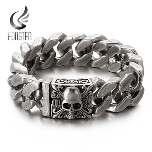 Charm armband fongten män svart gotisk stil skalle mönster mörker smycken snidande glänsande design mode traditionell punk armband 230907