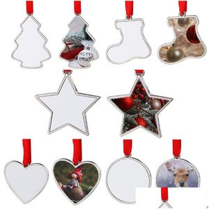 Decorações de Natal Transferência de Calor Decoração DIY Sublimação Em Branco Metal Meia Ornamento Pingente Xmas Presente Gota Entrega Dhgarden Dhdnp