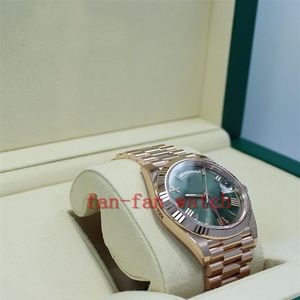 2023 QC automatic movement watch President 40mm Day-Date 228235 18K Rose Gold Green Olive Dial Watch NEW274k