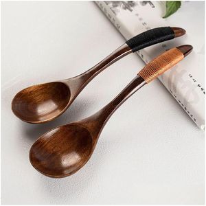 Spoons Bamboo Wooden Japanese Style Kitchen Utensil Eco Friendly Soup Teaspoon Coffee Dessert Scoops Drop Delivery Home Garden Dining Dhqvq