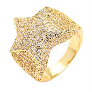 Men's Hip Hop Star Rings 18k Real Gold Plated Bling Cubic Zircon Diamond Finger Ring Jewelry Gift281t