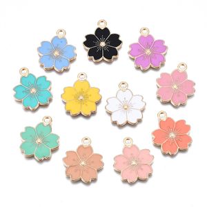 Charms 100Pcs Enamel Sakura Flower Charms Alloy Drop Oil Pendants for Jewelry Making Earrings Necklace Bracelet Chains DIY Accessories 230907