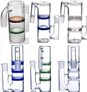 Azul Verde Claro Pyrex Glass Ashcatcher 90 grados Filtros de tres capas Disco Ash Catcher para 14 mm Junta hembra Accesorio de Bongs de vidrio