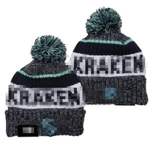 2023 Kraken Hockey Beanie Nordamerikansk lag sida Patch Winter Wool Sport Knit Hat Skull Caps A0
