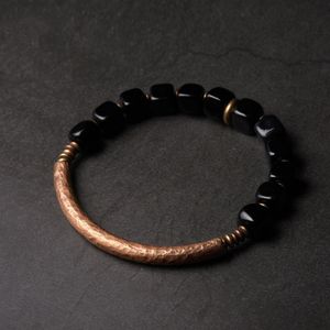 Charme pulseiras pulseira de obsidiana preta cúbica com acessórios de cobre antigos artesanais na moda proteção pedra jóias para homens e mulheres 230907