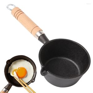 Pannor liten stek stekpanna med trähandtag och dubbla droppspetsar Kök matlagningsverktyg för hemrestaurangpicknickcamping