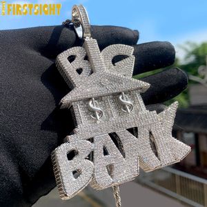 Charms isade ut bling tunga chunky cz brev Big Bank Pendant Necklace Cubic Zirconia Dollar Symbol Bank Charm Men Hip Hop Jewelry 230908
