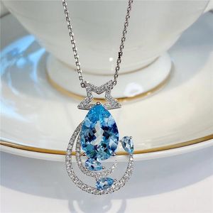 Chains French Light Luxury Fresh Blue Drop-shaped Gemstone Star Full Diamond Necklace Romantic Dating Sterling Silver Clavicle Chain