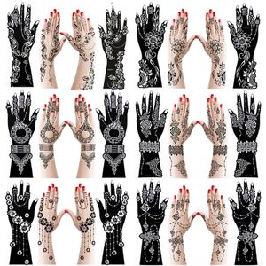 Other Permanent Makeup Supply 12pcs Large Henna Hand Tattoo Stencils Flower Glitter Airbrush Mehndi Indian Templates Stencil For Body Painting 230907