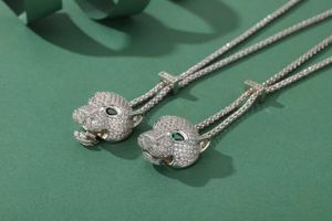 Punk Green Eye Leopard Head Pendant Women Men Panthere Jewelry AAA Zircon Panther Open Necklace Animal Choker Luxury Designer