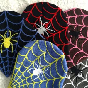 Berets Y2K Gothic Spider Pattern Wool Knitted Hat Women Beanies Winter Warm Men Casual Skullies Outdoor Autum Cool Caps