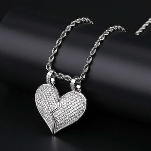 Hip Hop Necklace Detachable Broken Heart 925 Silver Pendant for Men and Women Zircon Necklace