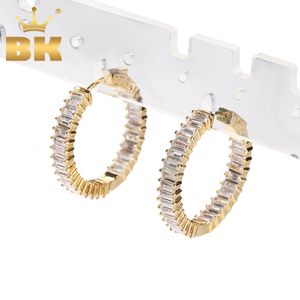 Ear Cuff The Bling King 5mm Bredd Baguettecz Clip Earring Luxury Circle Hoop Earring Iced Out Square Cubic Zirconia Hiphop Jewelry 230908