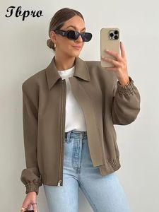 Fashion Solid Bomber Jacket Women Elegant Lapel dragkedja Kortrock 2023 Spring Autumn Casual Ladies Restro Windbreak Coats 230908