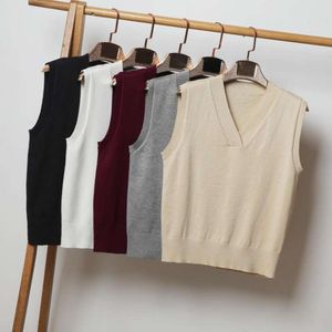 Autumn And Winter V Neck Vest Black Top Sleeveless Sweater Thin Knitted