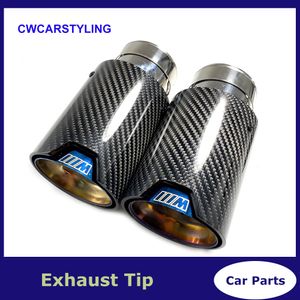 1PCS Carbon Fiber Glossy Black+Blue Stainless Steel Rear Tail Exhaust Pipe Muffler Tip For BMW M Series Universal Muffler Tips