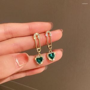 Висячие серьги DREJEW персиковое сердце женские 2023 зеленые кристаллы висячие булавки в форме роскошные дизайнерские украшения для вечеринки