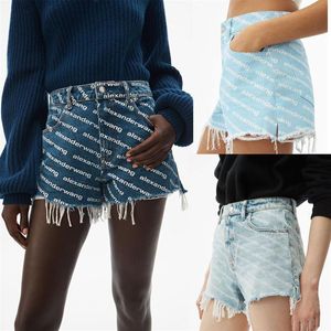 Denim shorts kvinnor märke byxor hyun ya vind trend klassisk full tryckt brev sommar högkvalitativ midja259w