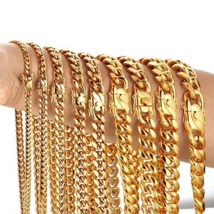 Kubanische Gliederkette aus 316L-Edelstahl, Halsketten, Armbänder, Hiphoop, hochglanzpoliert, 18 Karat vergoldet, gegossene Schmucksets, Halsbandketten, Me283W